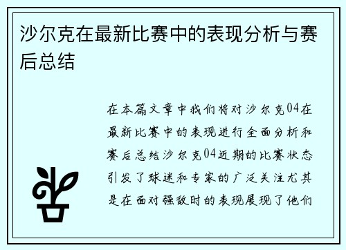 沙尔克在最新比赛中的表现分析与赛后总结
