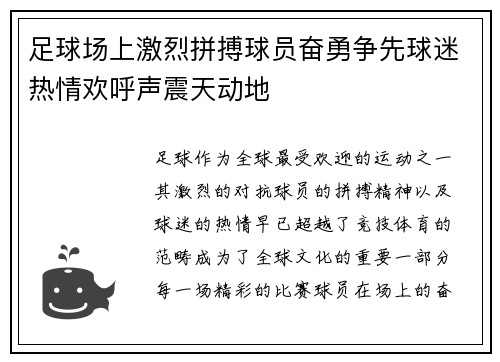 足球场上激烈拼搏球员奋勇争先球迷热情欢呼声震天动地