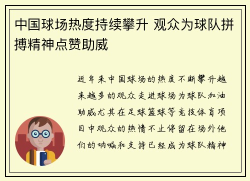 中国球场热度持续攀升 观众为球队拼搏精神点赞助威