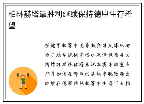 柏林赫塔靠胜利继续保持德甲生存希望
