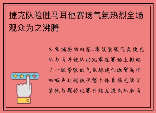捷克队险胜马耳他赛场气氛热烈全场观众为之沸腾